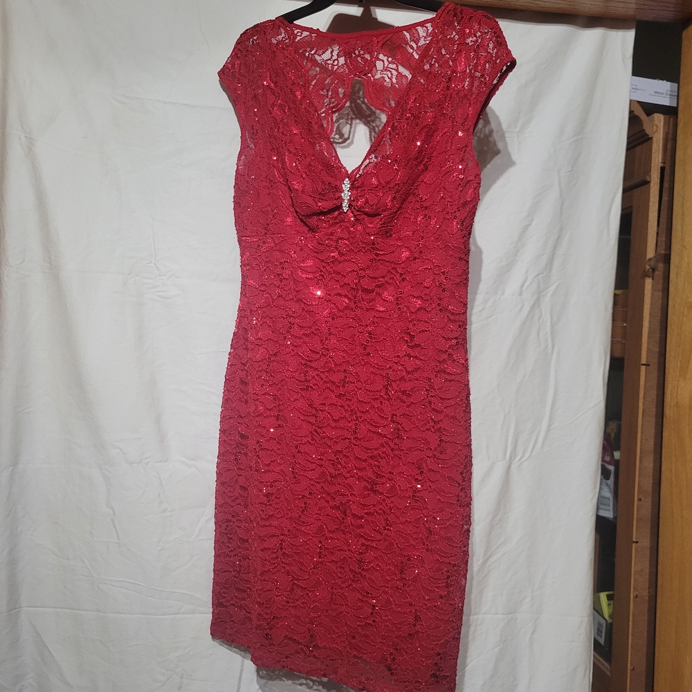 Blu Sage Red Sheath Dress V-neck Cap Sleeve